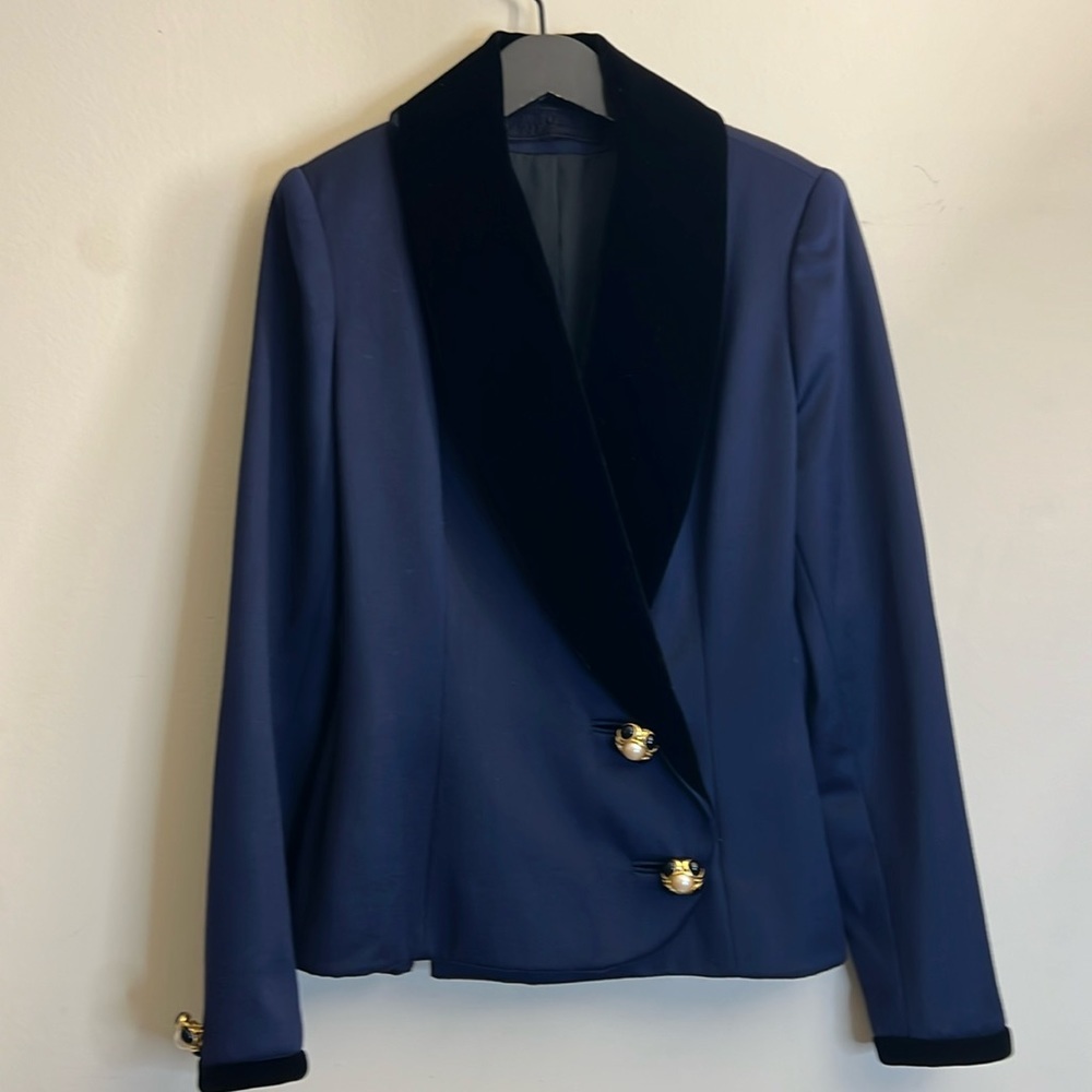 Peggy Jennings Velvet Lapel Career Wear Blazer Suit Jacket Skirt Matching Set